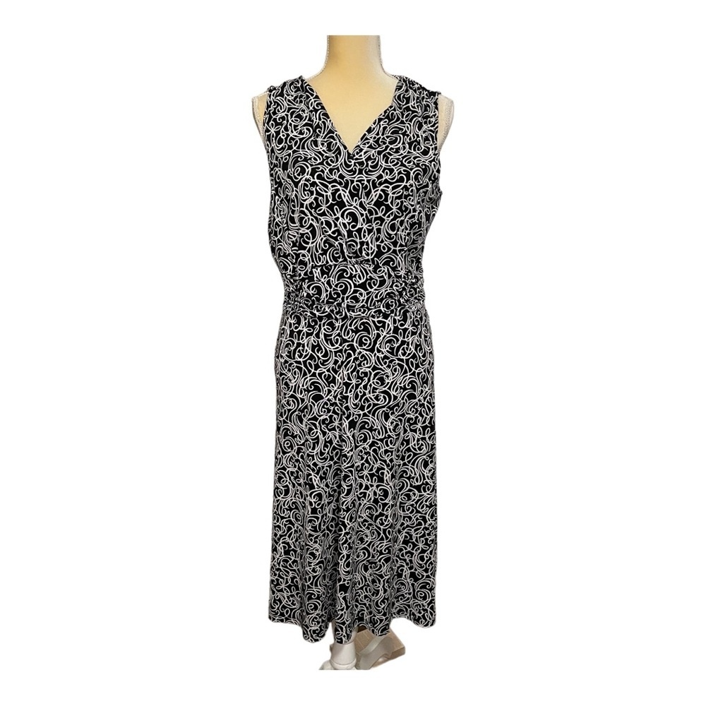 Nine West Black and White Geo Print Cross Over Faux Wrap Dress Size XL